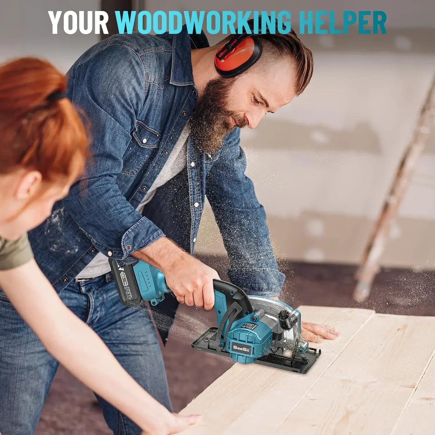 Seesii cordless mini circular saw 4-1/2’’ electric compact 5380rpm for cutting wood plastic soft metal power tools