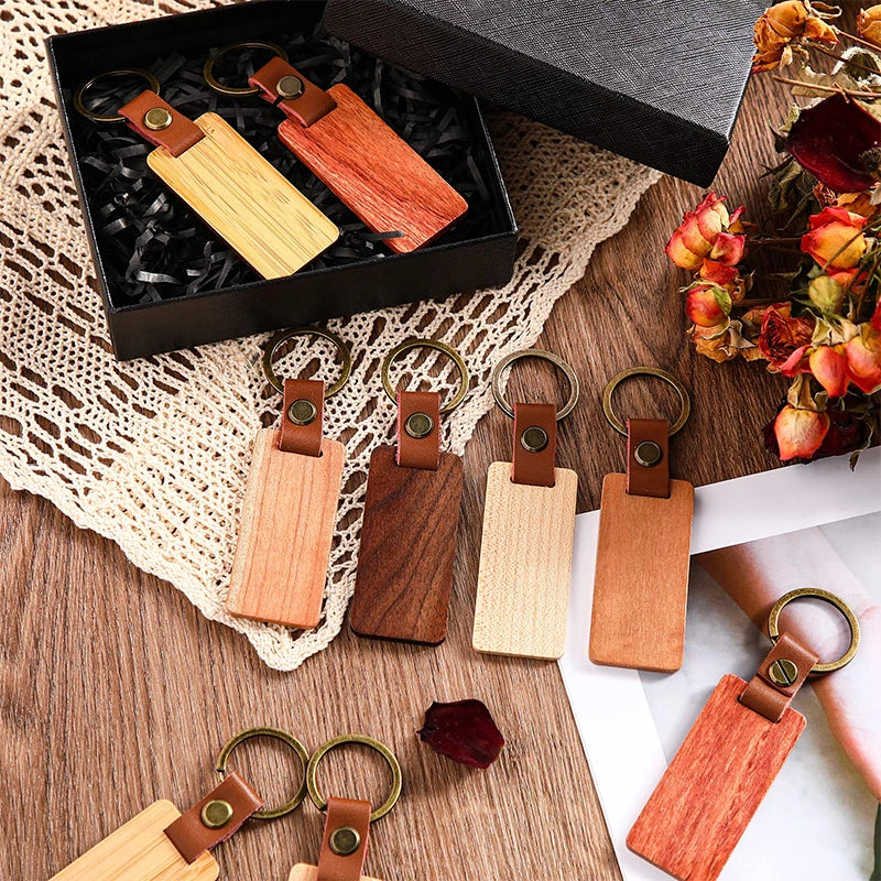 30pcs blank wood keychain wooden keyrings 5 styles of woods - colors mixed - key chain