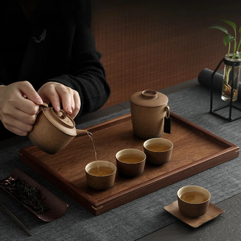 Japanese walnut tea ceremony wooden tray solid wood dry brewing home decoration high-end dessert dinner plate