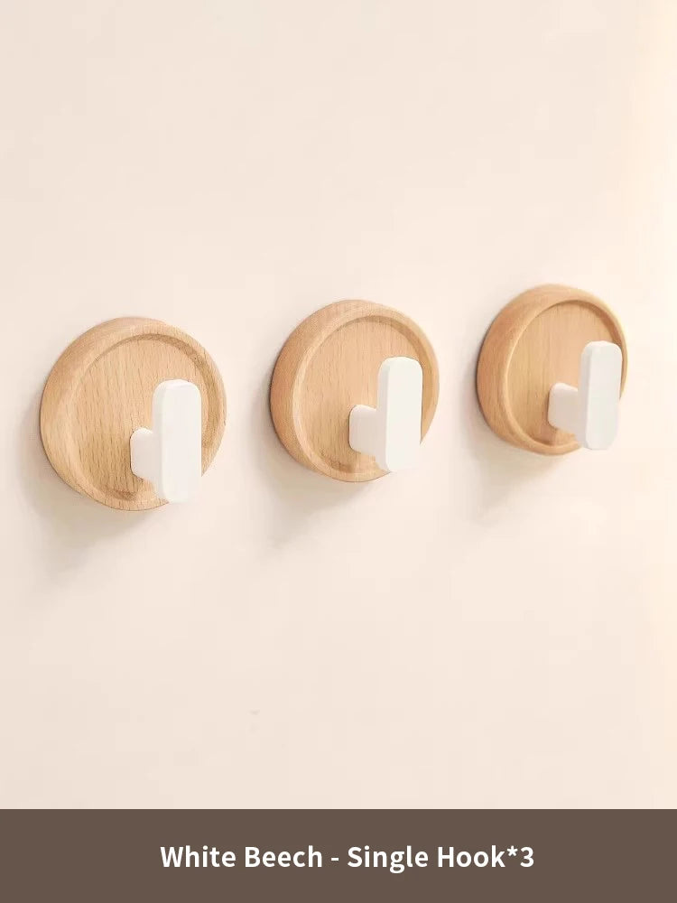 Walnut wood coat rack hooks black wall hangers for hanging keys clothes bathroom robe and towels entryway， no drilling