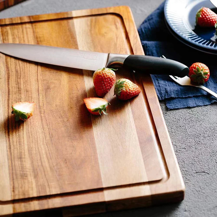 Acacia wood cutting board wooden with juice groove durable chopping for kitchen meat fruit cheese