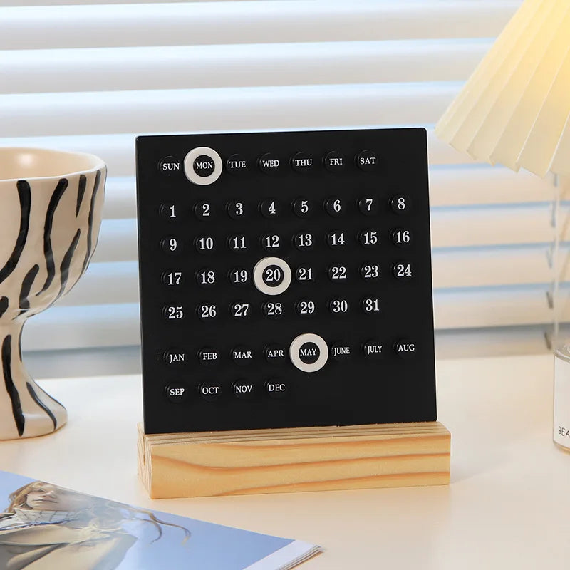 1pc wood perpetual calendar montessori cute desk adjustable week month date display home office