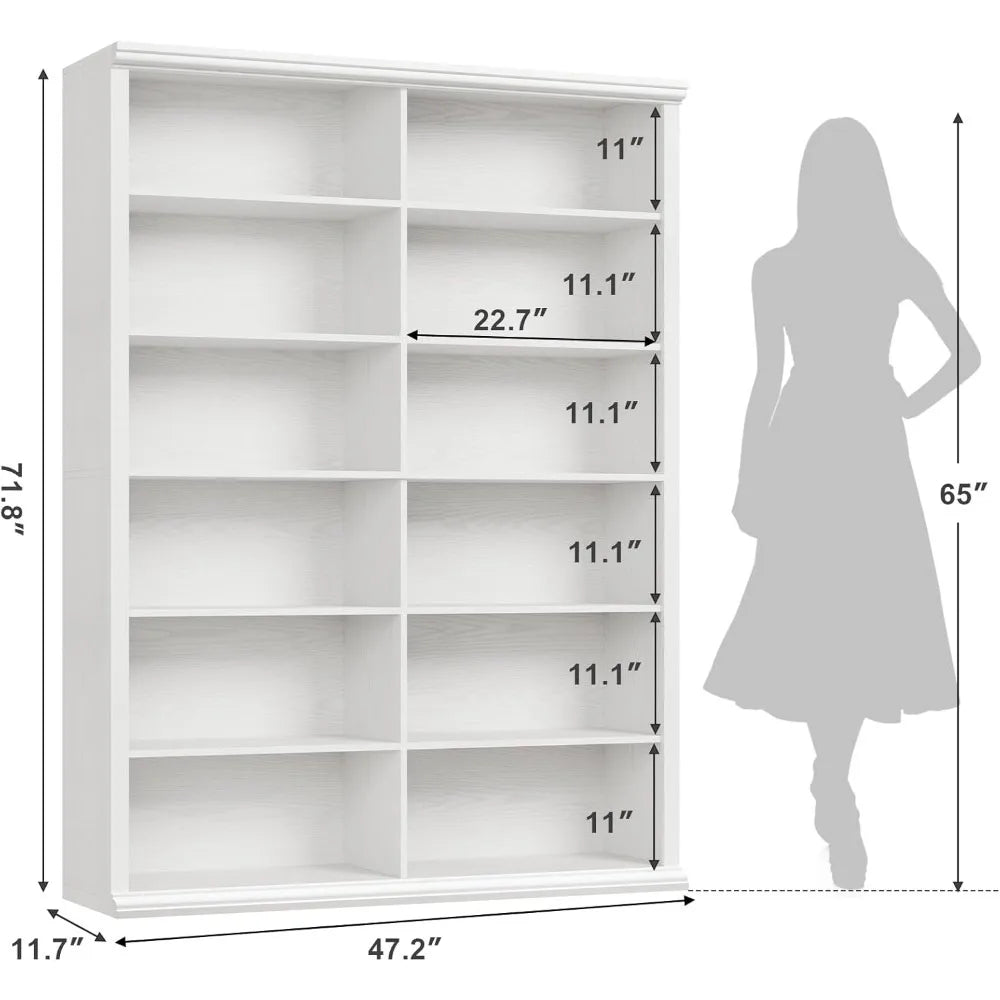 71.8 l *47.2 w wooden bookcase and bookshelf – extra large with double storage elegant design for living room - white