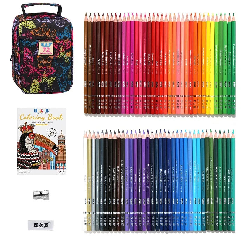 H&b 72/120/180 coloring pencils set with portable stoh&rage bag pro soft core artist supplies gift for drawing lovers