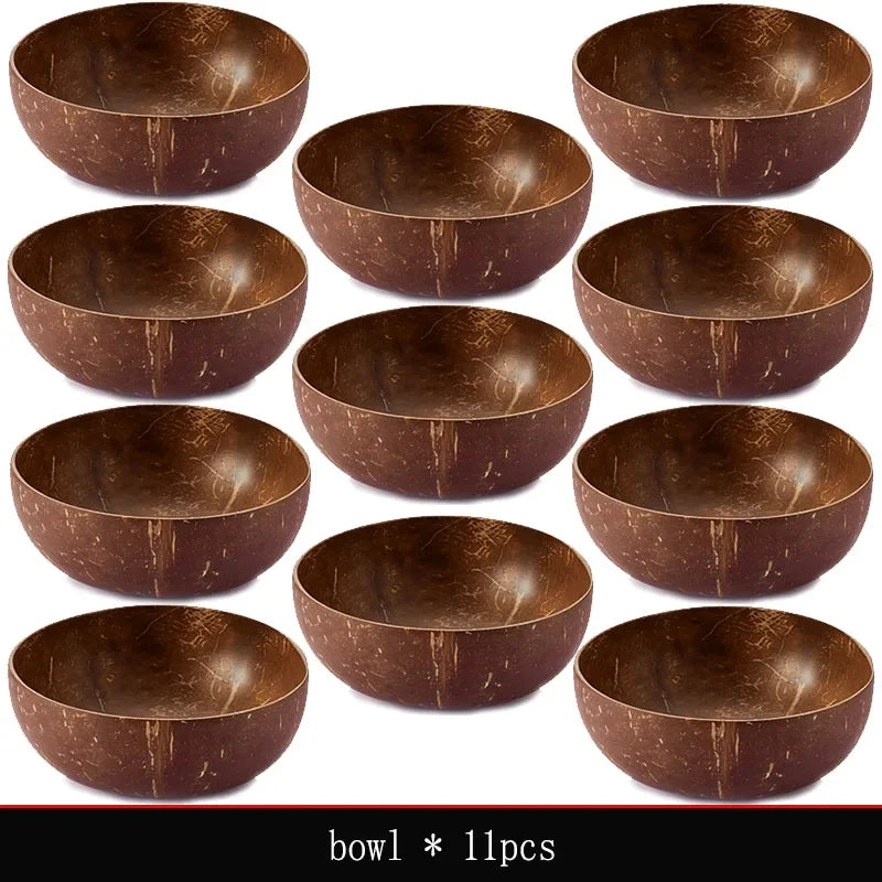 Natural coconut bowl 12-15cm handmade wooden tableware wood spoon dessert fruit salad mixing rice ramen kitchen