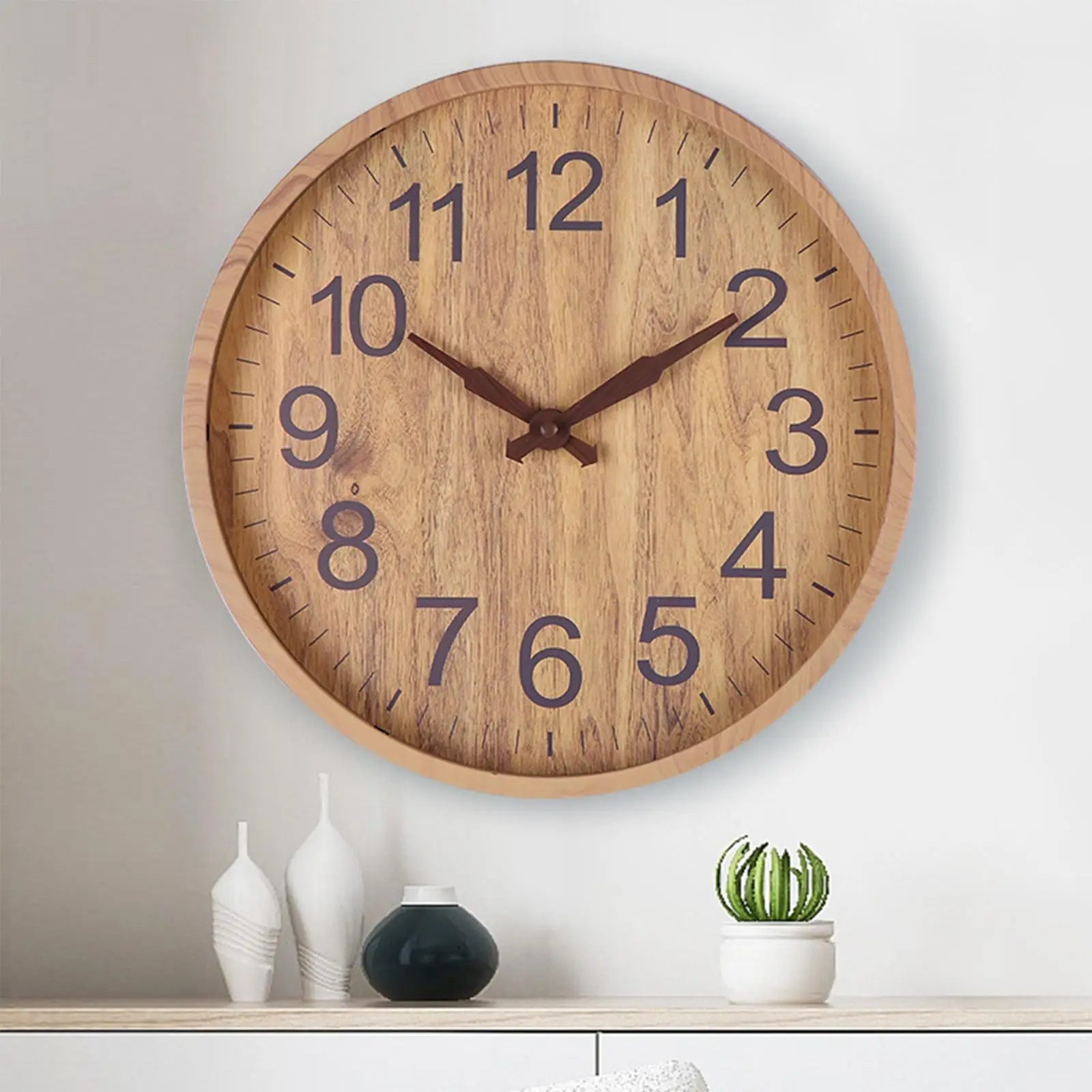12inch wooden wall clock silent modern round hanging clocks elegant bedroom hallway home office decoration - natural