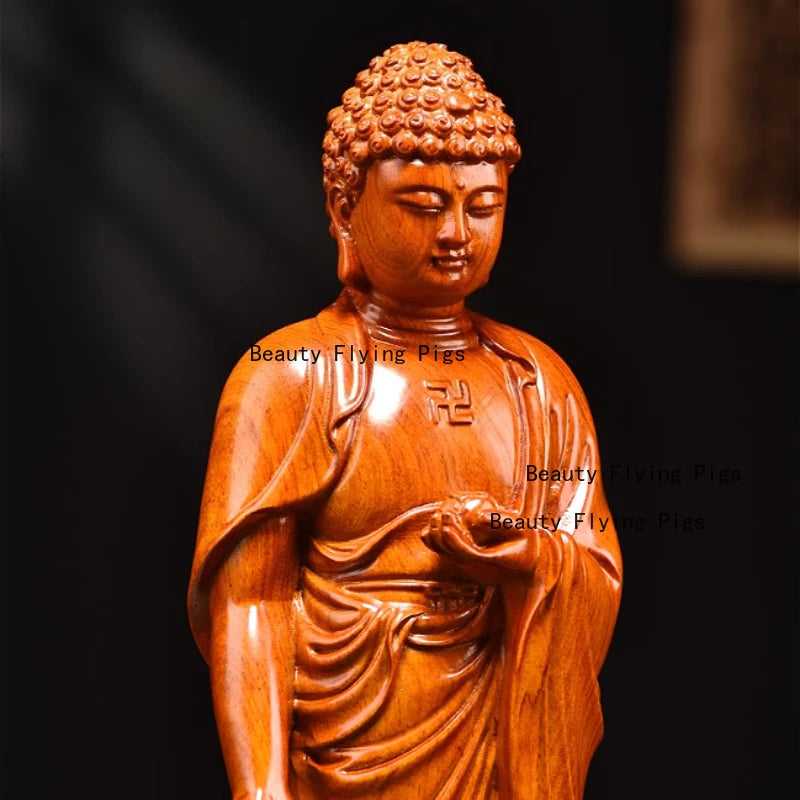 High 13/17/27cm wood carving the buddha figurine amitabha statue sculpture home decoration wooden craft art ornament