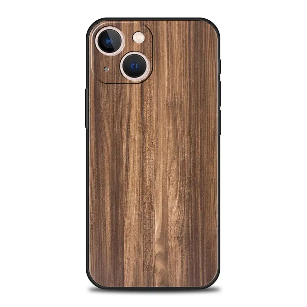 Carved wood phone case for iphone apple 14 13 12 11 pro max mini 7 8 plus xr xs x se 2020 black silicone cover coque
