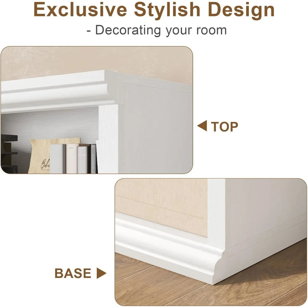 71.8 l *47.2 w wooden bookcase and bookshelf – extra large with double storage elegant design for living room - white