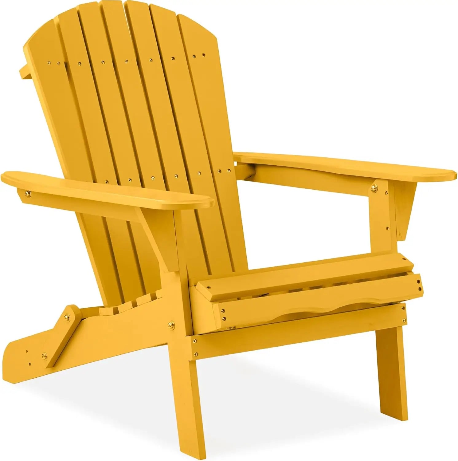 Folding adirondack chair outdoor wooden accent furniture fire pit lounge chairs for yard garden, - marigold yellow