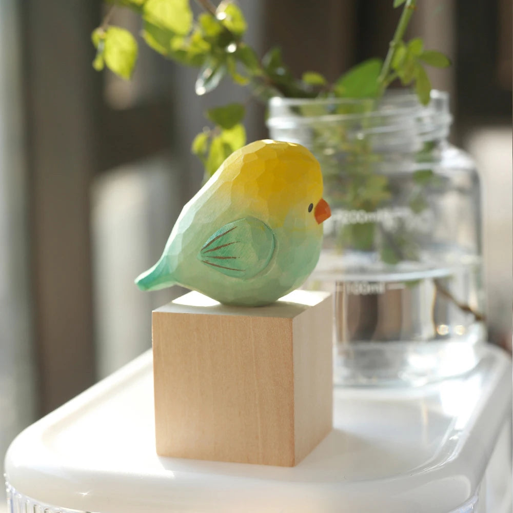 Handcrafted wood carving bird statue retro sparrow figurines small animal sculpture for living room bedroom christmas
