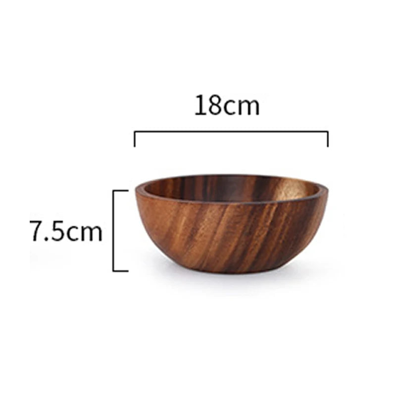 Acacia wooden bowl japanese style tableware household and basin fruit plate salad whole soup - 18x7.5cm