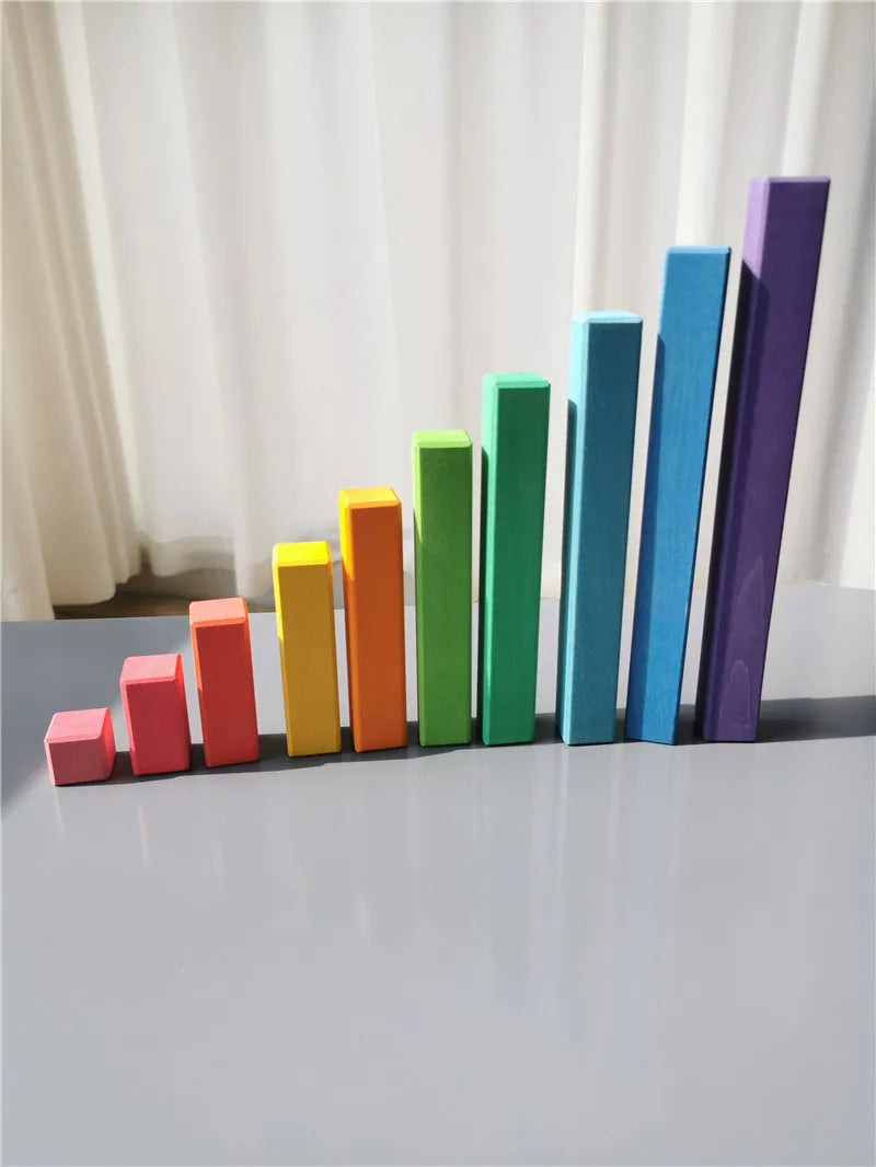 Large wooden building blocks set rainbow stacking counting timber square construction tube toys for kids educational