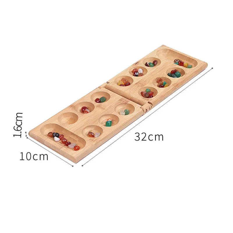 Riverstones & bamboo foldable mancala board game - fun classic table with wooden for adults kids - bamboo 48 stone