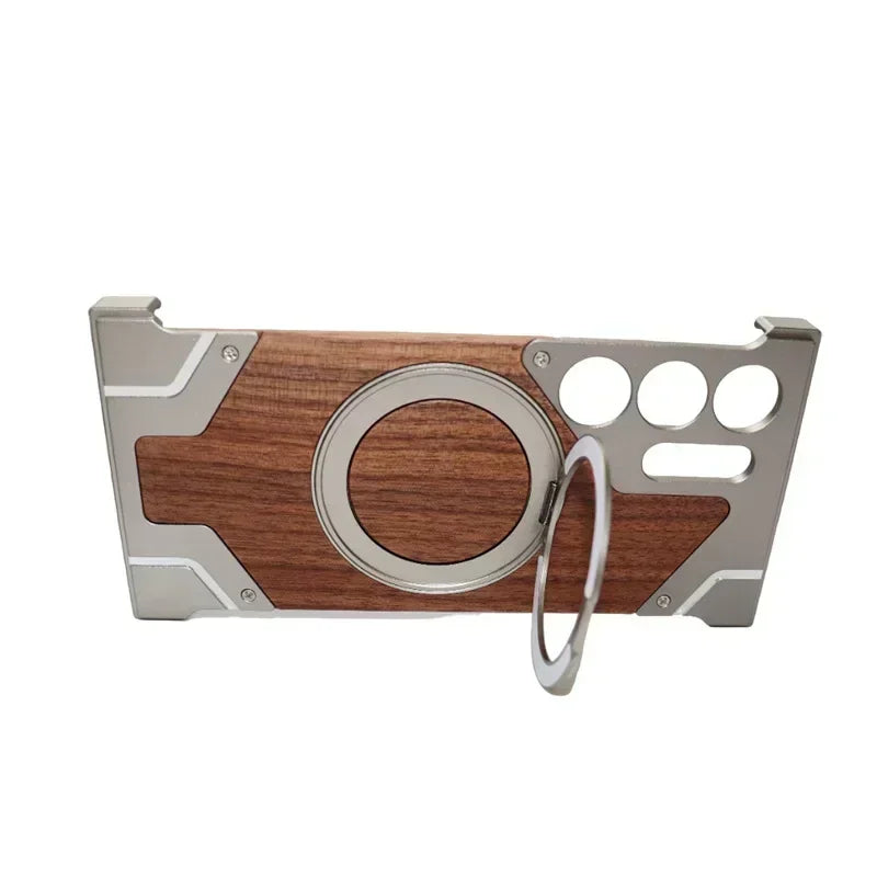 For samsung galaxy s24 25ultra funda s23 ultra phone case walnut wood luxurious metal magsafe wireless charging