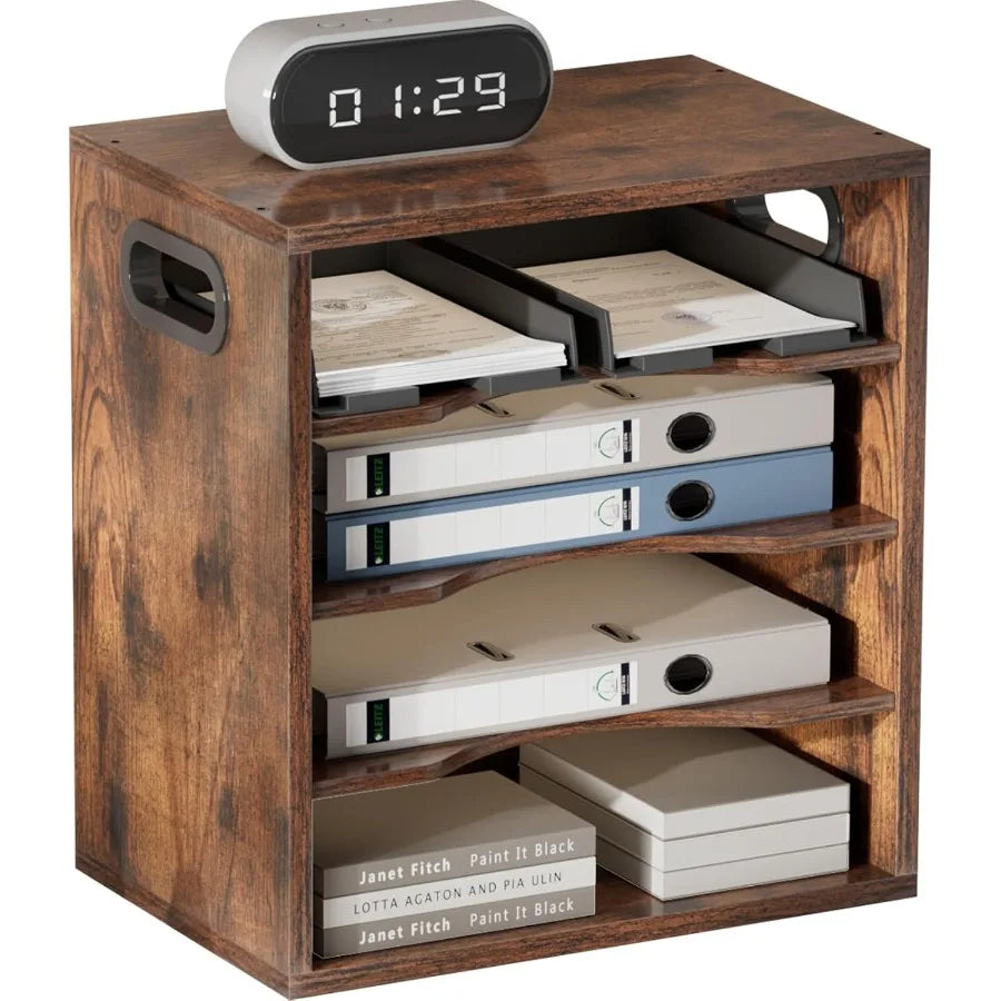 Vintage wood file organizer desktop-14.5 document letter mail tray sorter with 3 adjustable shelves wooden desk