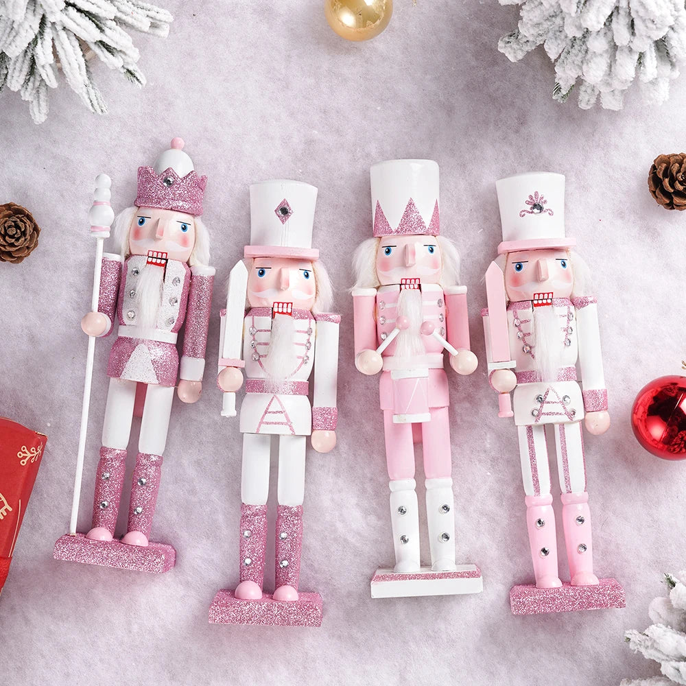12in pink painted nutcracker soldier wooden handmade figurine christmas decor holiday party home desktop decoration