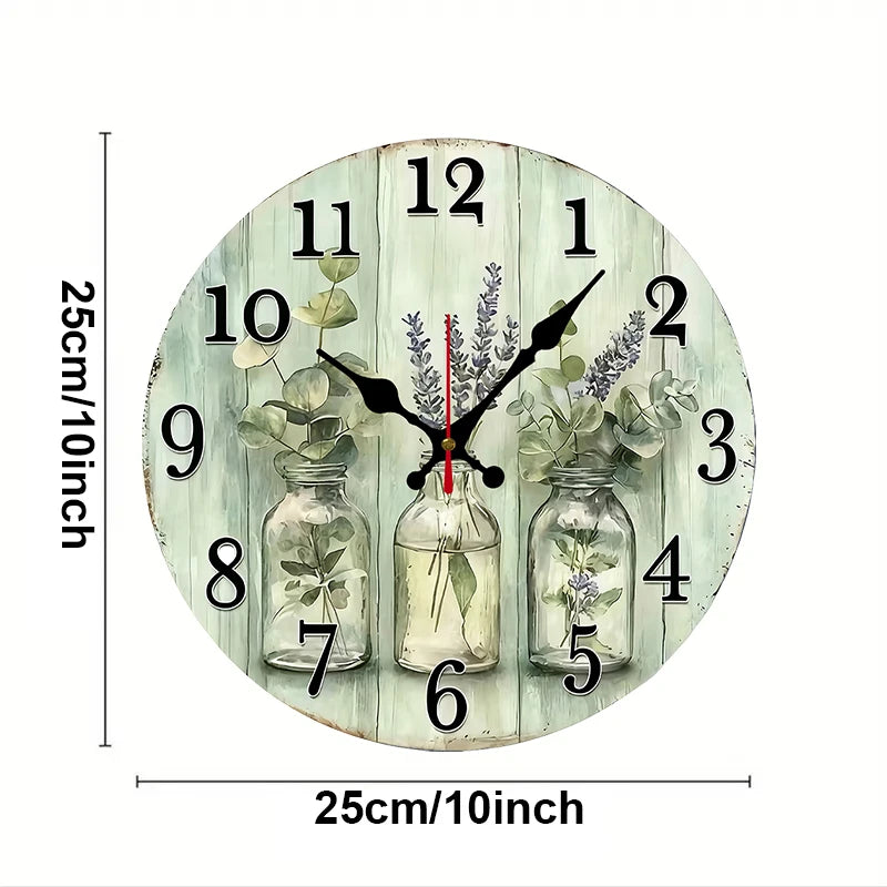 Fresh vase wooden round silent hanging wall clock suitable for living room office study bedroom home decoration