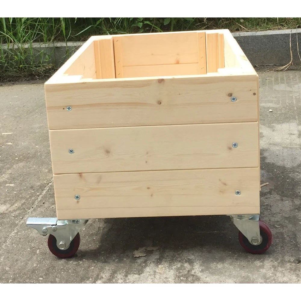 Natural wood raised garden bed planter box with wheels outdoor vegetable flower durable removable square design easy