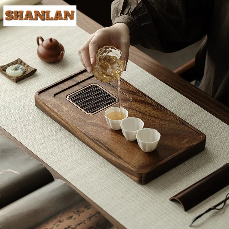 Walnut wood tray rectangle serving chaban chinese kung fu table tea tools coffeeware board drainage water storage