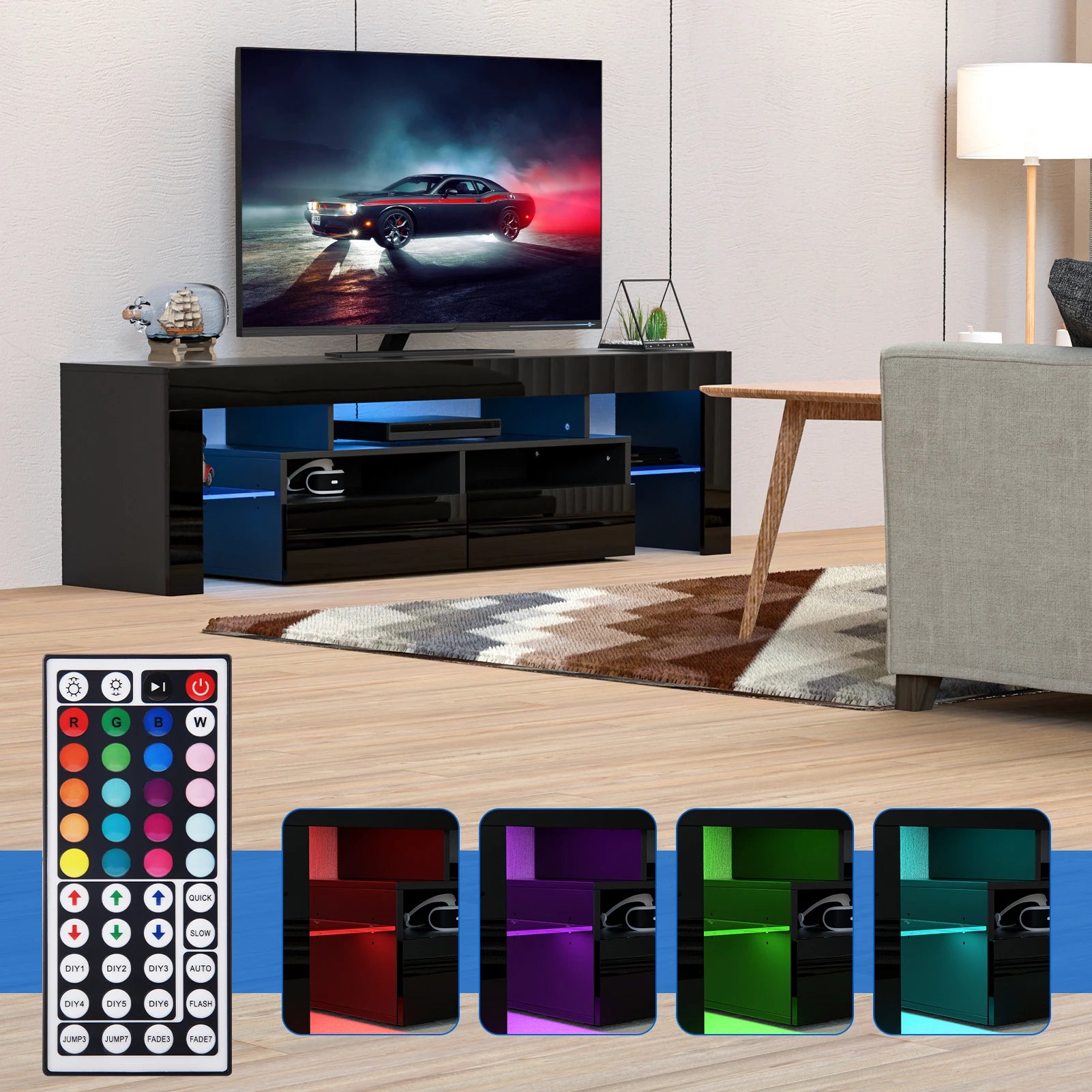 71in led tv stand for 75/70/65 inch modern black living room with storage drawers high gloss cabinet