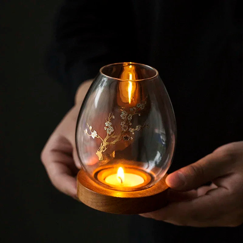 Transparent glass candlestick chinese decoration romantic candlelight dinner zen retro home windproof candle cover