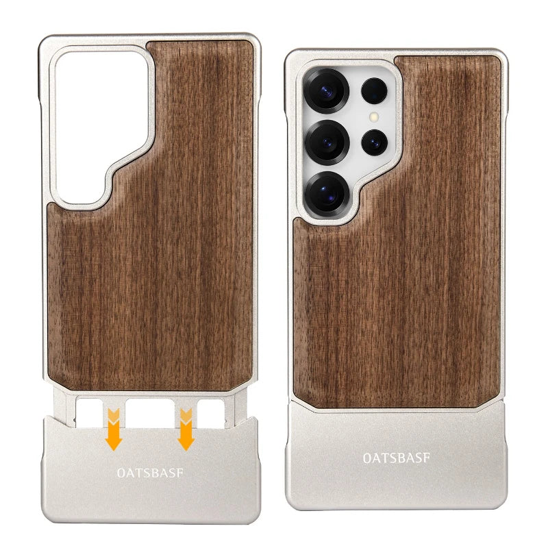 Oatsbasf solid wooden phone case for samsung galaxy s25 ultra magnetic shockproof metal frameless easy to install