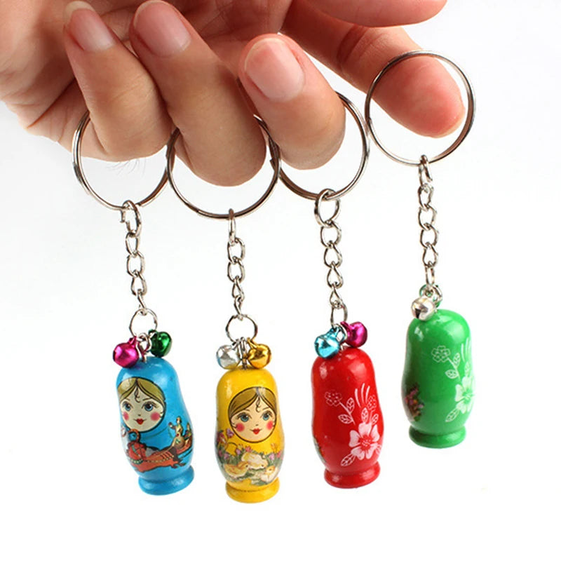 60pcs nesting dolls wooden keychain doll russian matryoshka key ring unpainted christmas tree set - mix colors - chain