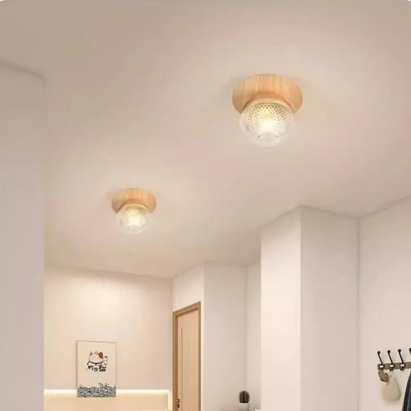 Creative wood grain ball corridor lamps glass luxury ceiling light new simple entryway balcony aisle