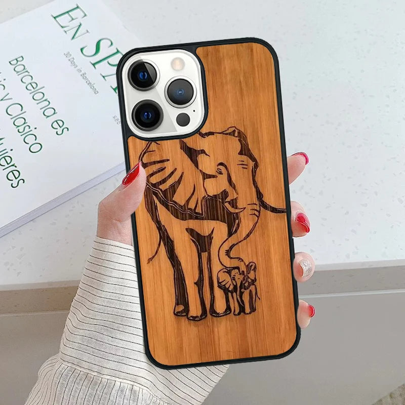 Bamboo wooden animals phone case for iphone 17 air 15 16 16e 14 13 pro max coque 12 11 plus fundas cover - 2