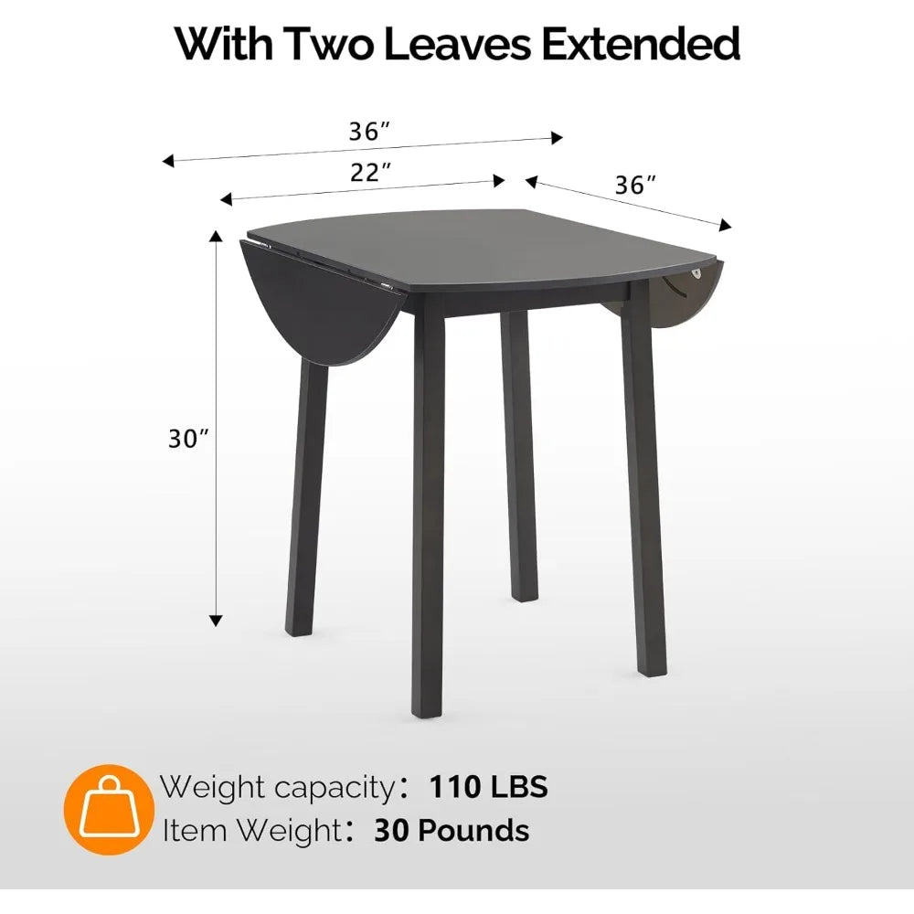 Expandable round solid wood folding dining table for small kitchen spaces - united states / brown