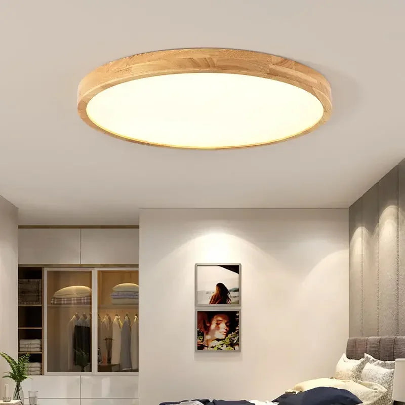 Wooden ceiling light nordic led round ultrathin lamps for bedroom living room office minimalist home decoration lighting