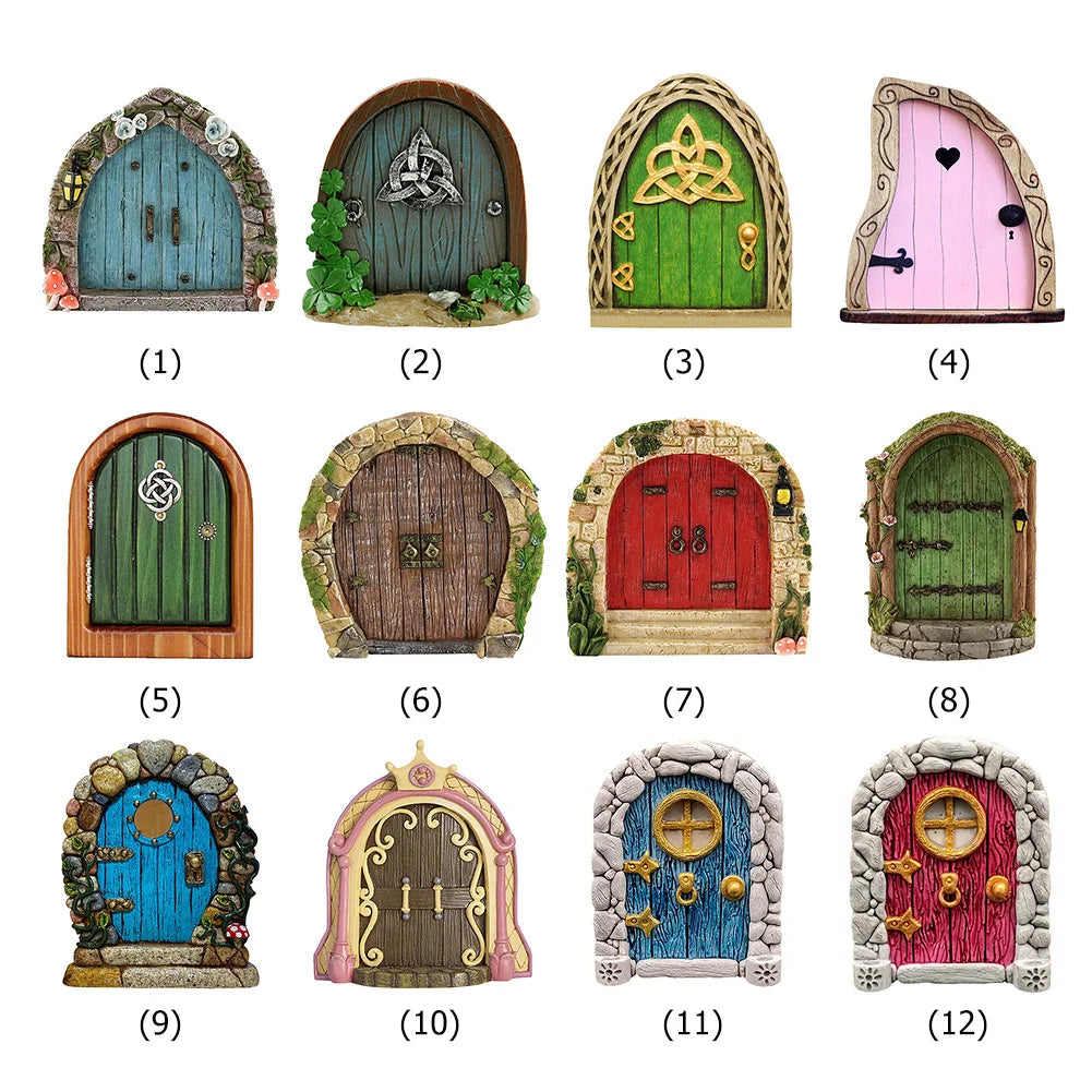 Fairy door sculpture wooden elf ornament creative dollhouse for trees garden decor - decorative