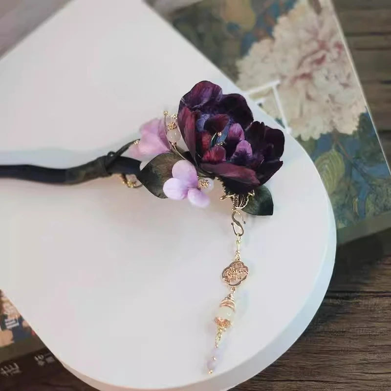 Original intangible cultural heritage edelweiss hairpin high-end new chinese ancient style tassel sandalwood hair