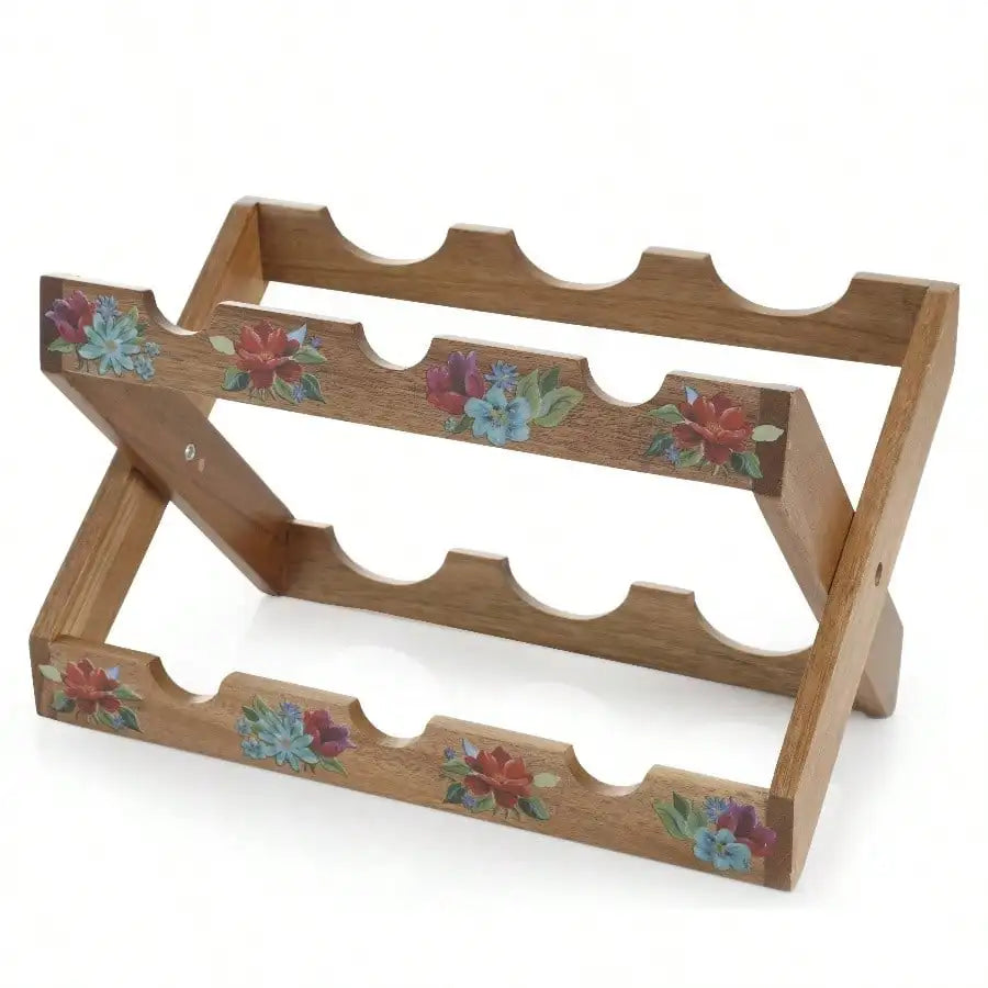 Spring bouquet 13.9 - inch acacia wood wine rack for home bar kitchen storage organize vintage brown rustic style
