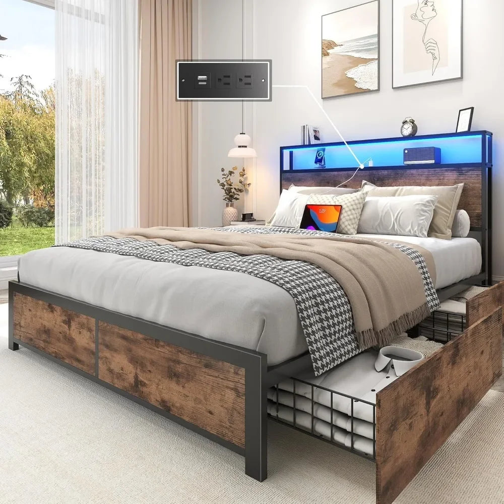 lifezone-full-bed-frame-with-2-tier-storage-headboard-metal-platform-bed-frame-with-4-storage-drawers-built-in-charging-statio