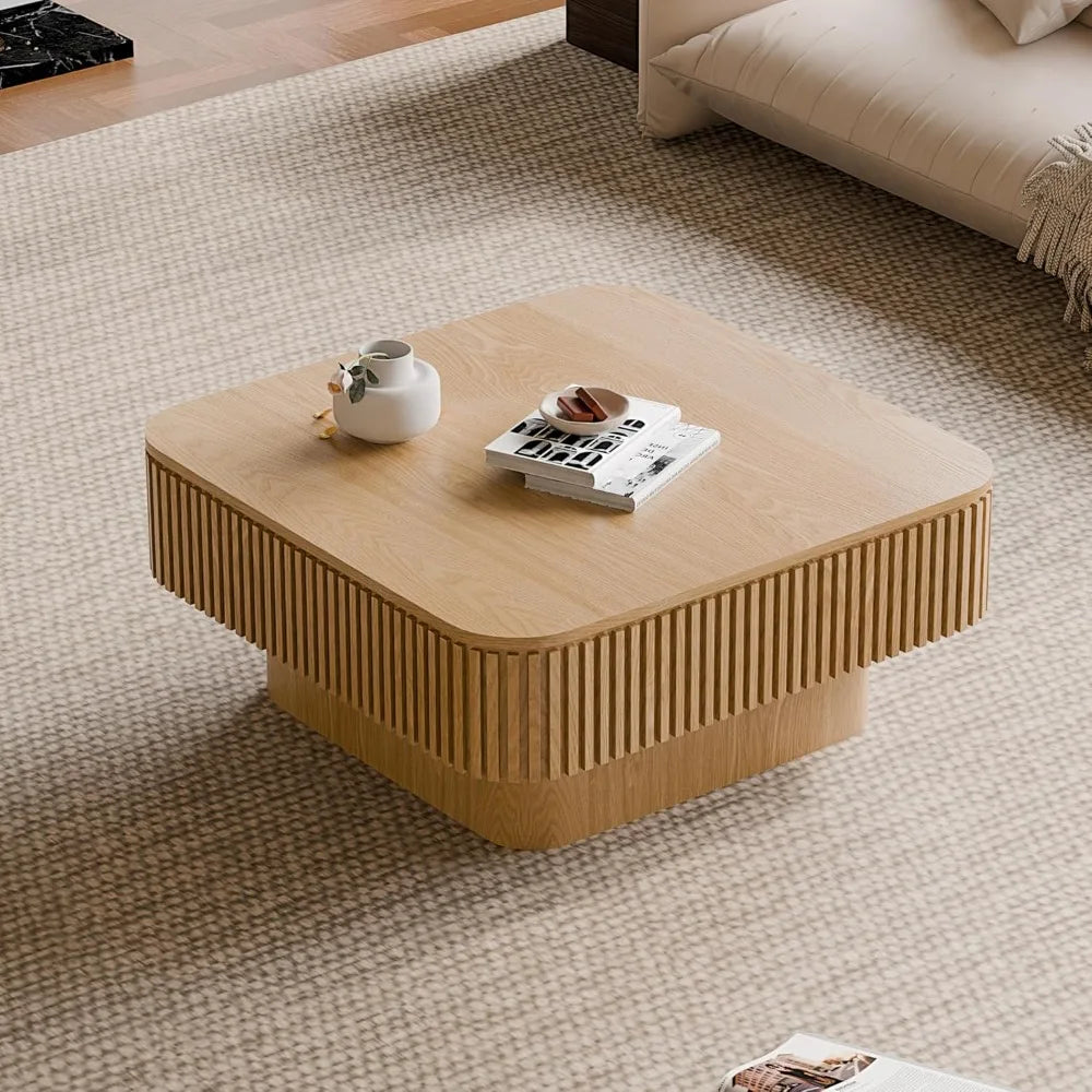 31.5’’ square coffee table with hidden storage,solid wood modern accent tea for living room bedroom,apartment
