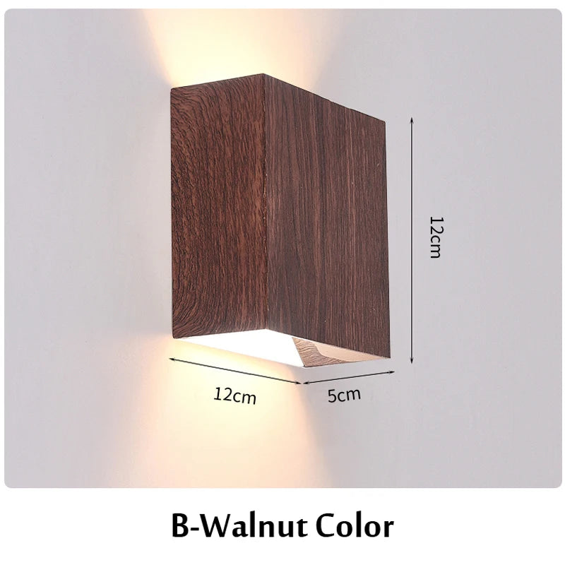 Imitation wood wall light led up down bedside japan log living room bedroom decor lamp wabi sabi walnut corridor sconce
