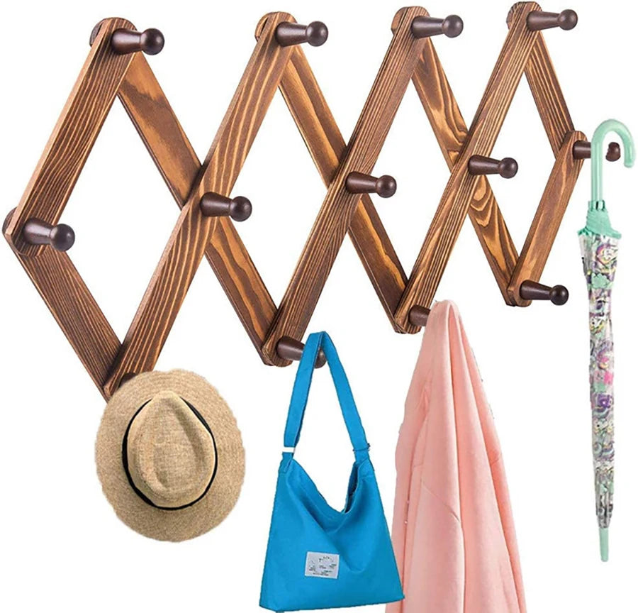 Entrance porch hanging hanger wall clothes hook walnut wood shelving living room storage shelf - as show / united states