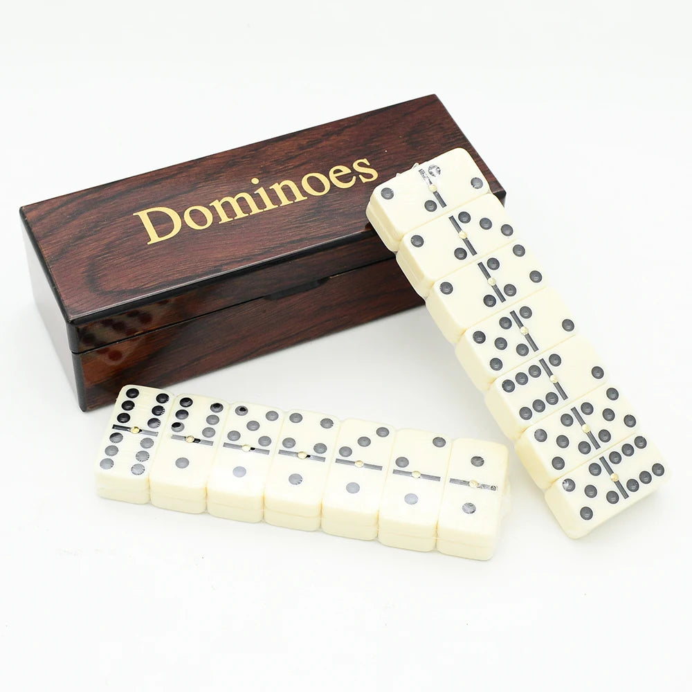 Wooden dominoes set with 28 tiles in a box - classic table board toy game for kids and adults games chinese chess