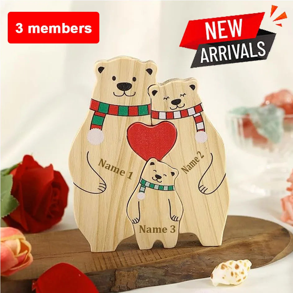 Name personalized custom mother’s birthday gift family names sculpture wood puzzle bear heart puzzles home decoration