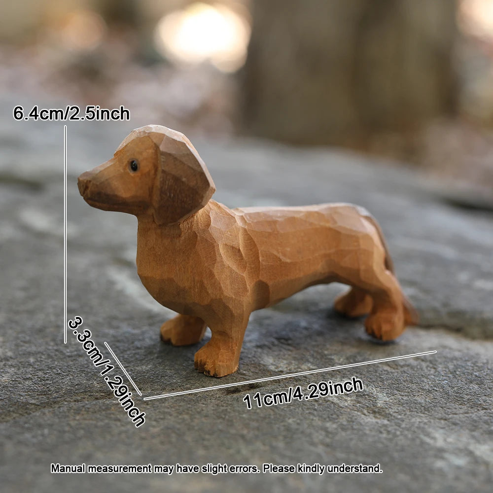 Wood carved dog simulation dachshund animal model small ornament gifts home car decor ornaments dog resin - decorative