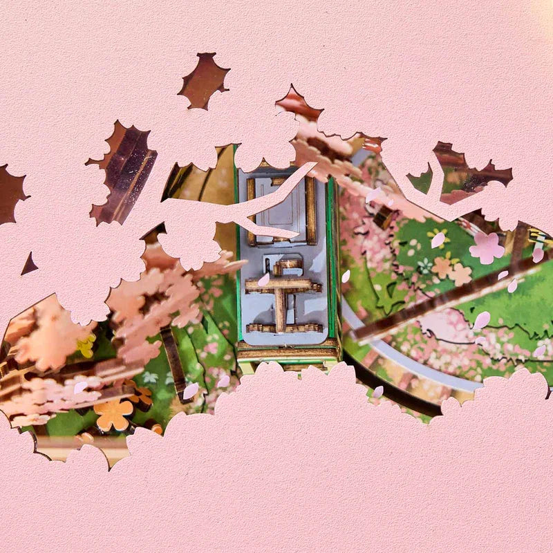 Robotime rolife diy music box sakura dreamy tour 3d wooden puzzle book nook tv model kit home decoration birthday gift