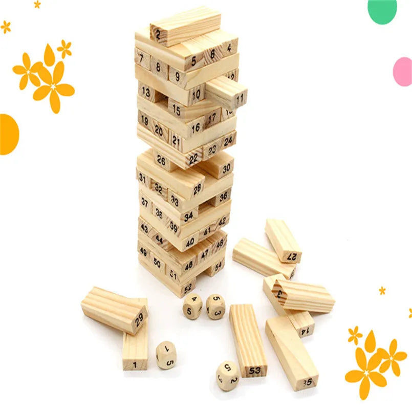 54pcs/set wooden tower building blocks toy rainbow domino stacker board game folds high montessori educational children