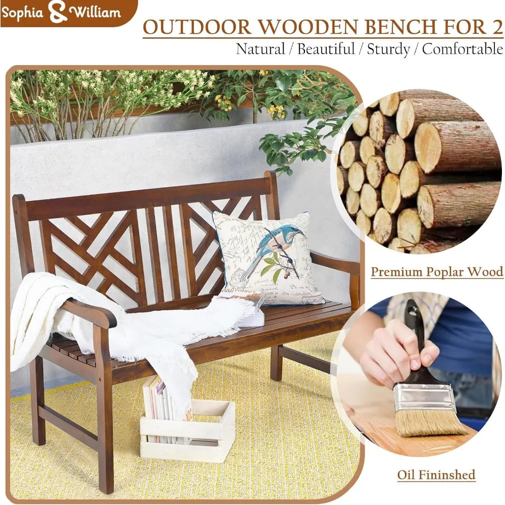 Sophia & william weather-resistant outdoor wooden bench 47 patio dining with backrest suitable for garden and porch