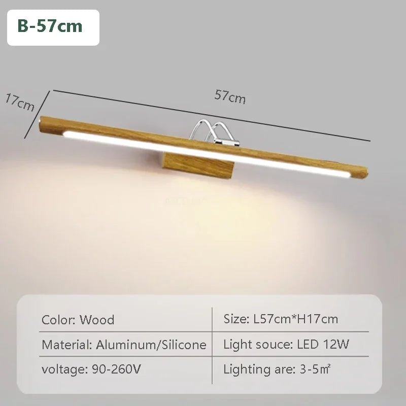 Nordic led mirror front light walnut 44/57cm rotatable lighting bathroom bedroom vanity indoor home decor wooden