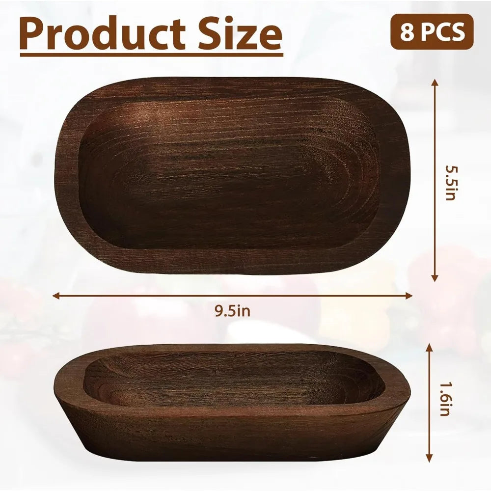 Wooden dough bowls set of 8 rustic paulownia wood vintage style ideal for candles brown 9.7 x 6 inches - united states