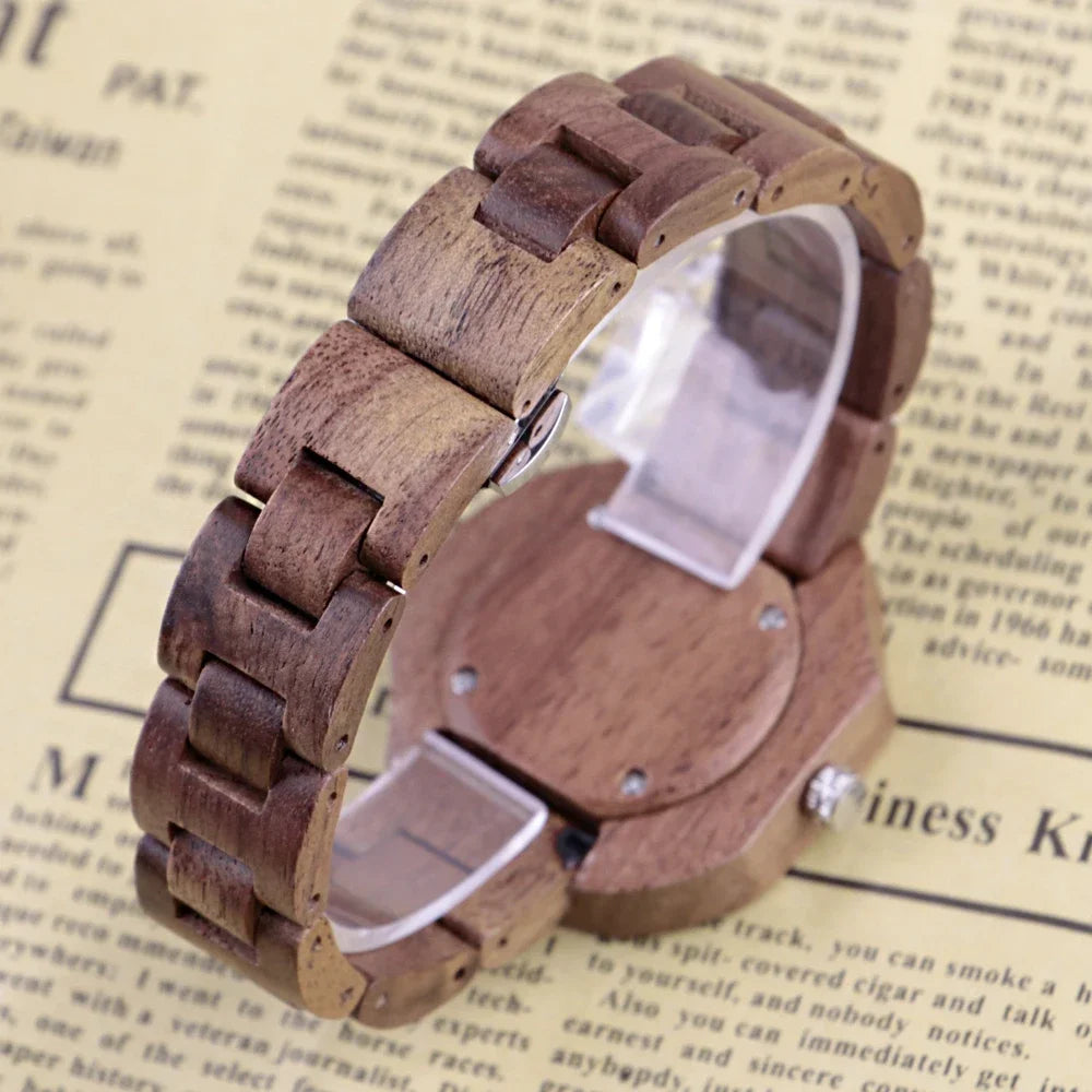 Haute tree-of-life wood quartz watch feather-light folding buckle wooden strap sophisticated business timepiece for men