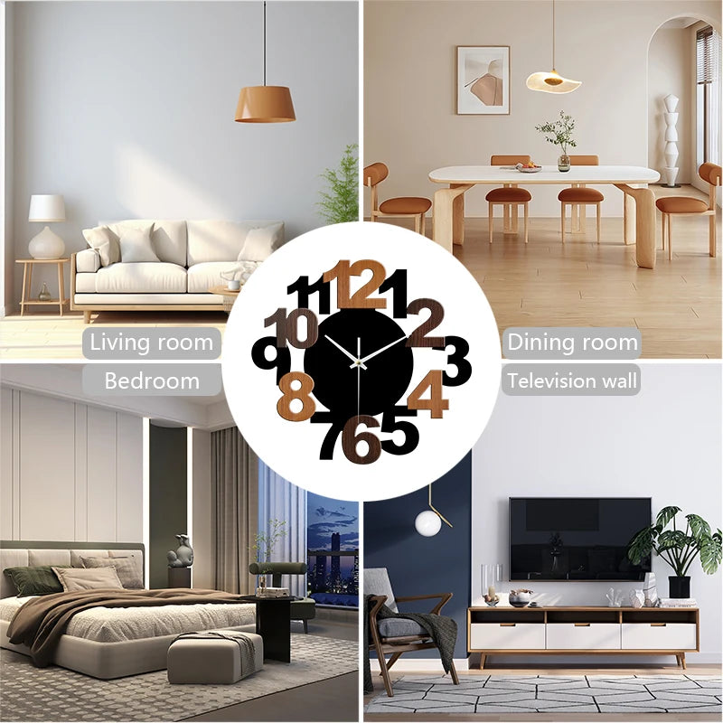 Modern unique wood grain digital acrylic wall clock silent living room decoration bedroom home - black / 12 inch