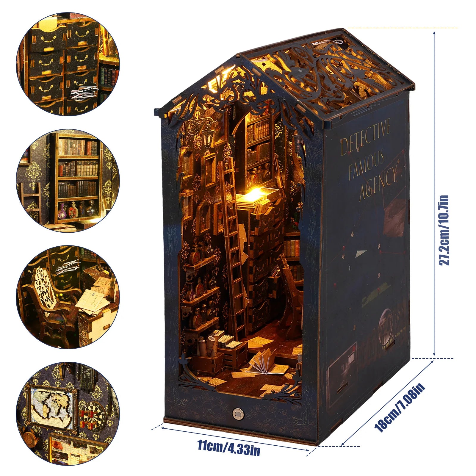 New diy book nook kit 3d wooden bookshelf miniature building kits home decor creative model for adults halloween